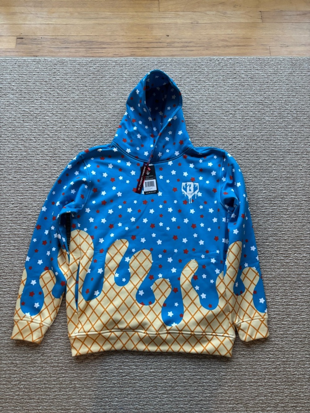 Baseball Lifestyle 101 Ice Cream Hoodie - Blue with White & Red Stars USA men’s